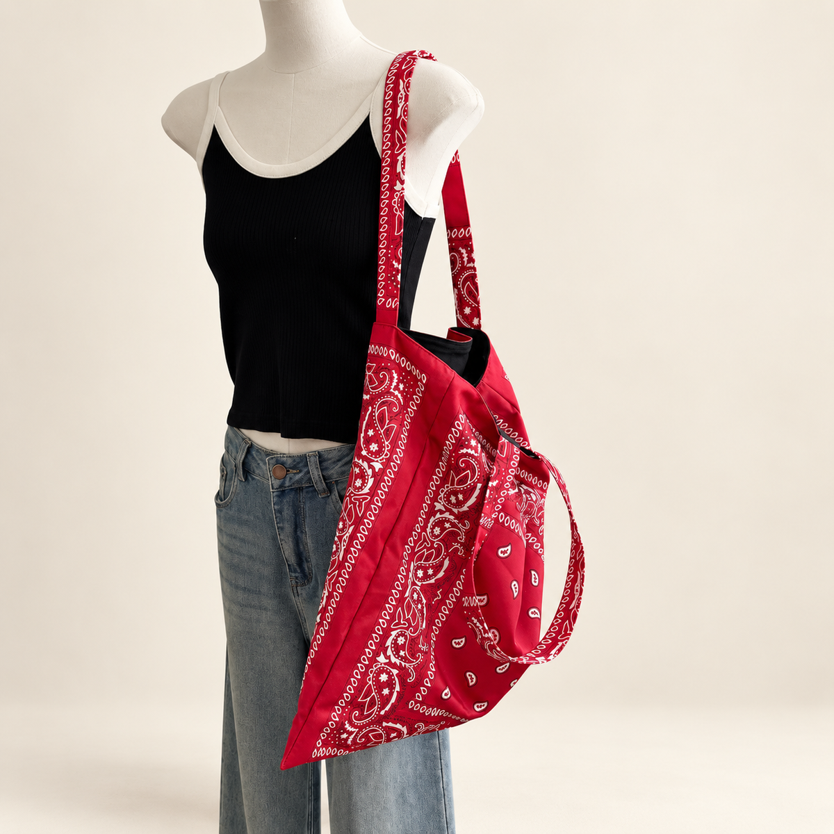Cassara Paisley Print Large Tote Bag — Red