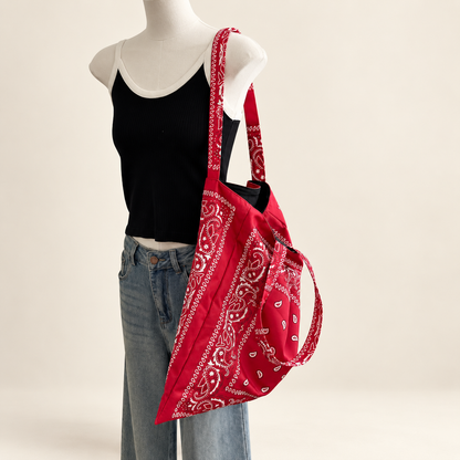Cassara Paisley Print Large Tote Bag — Red
