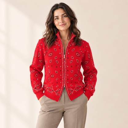Solvienne Vintage Double-Zip Knit Cardigan — Red / XS