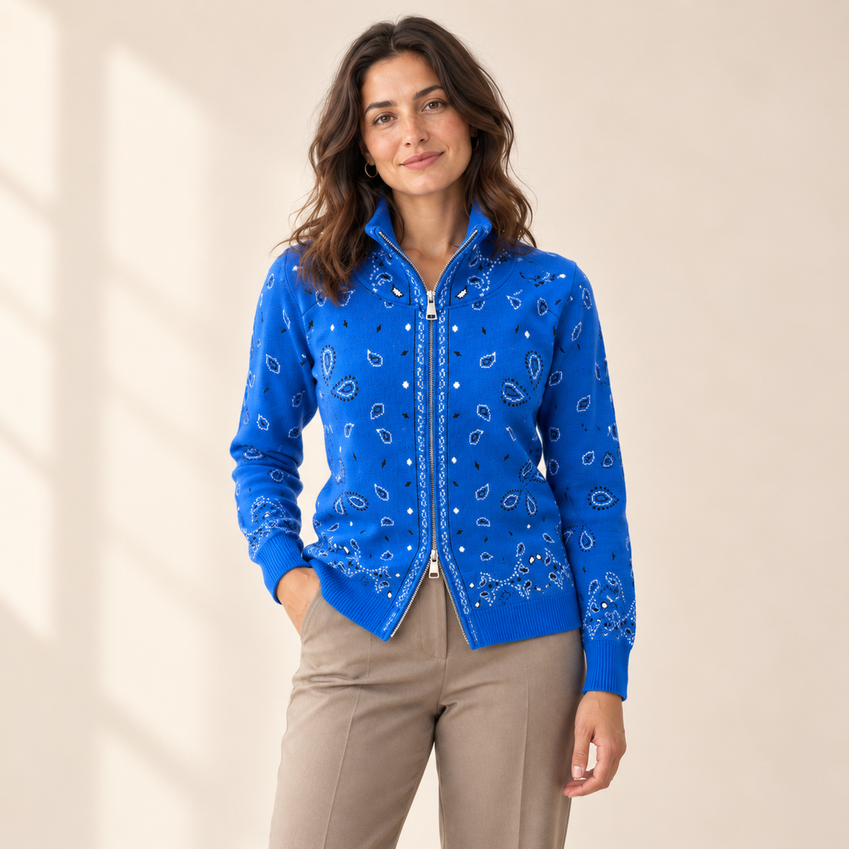 Solvienne Vintage Double-Zip Knit Cardigan — Blue / XS