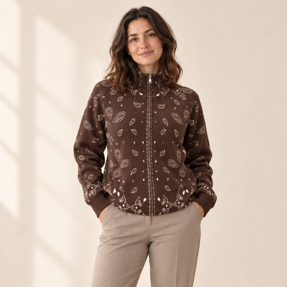 Solvienne Vintage Double-Zip Knit Cardigan — Brown / XS
