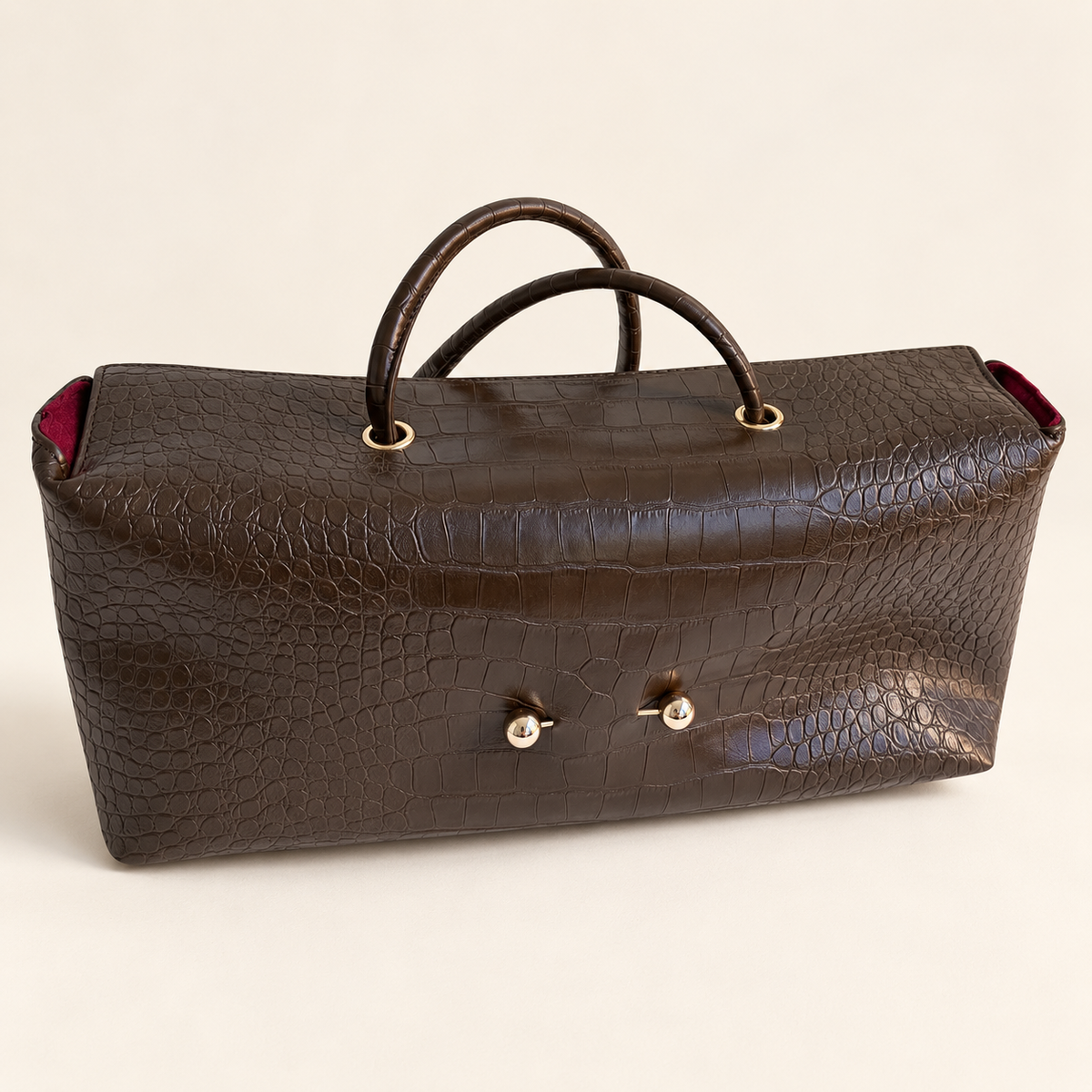 Corvessa Croc-Embossed Slouchy Tote Bag — Coffee / 37X11X17.5CM