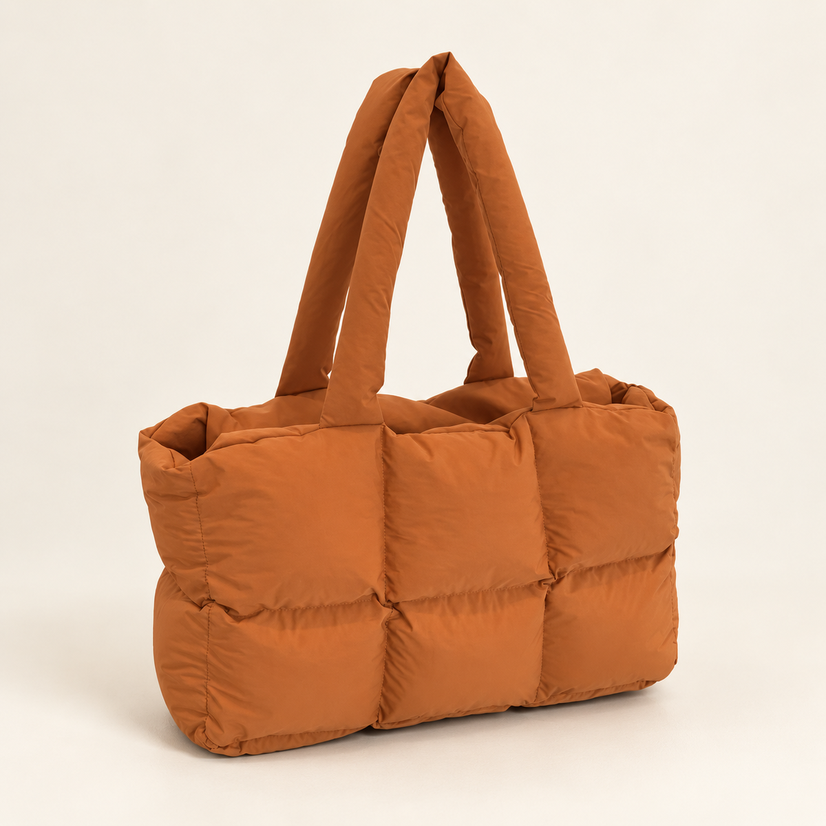 Tessavie Quilted Checkered Tote Bag — Brown / 25X39X13cm
