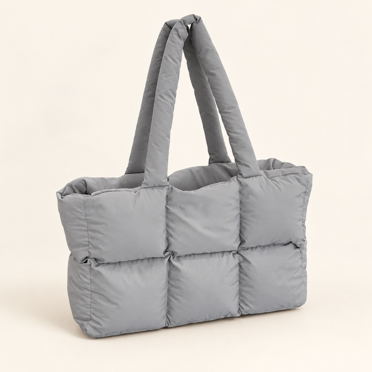 Tessavie Quilted Checkered Tote Bag — Grey / 25X39X13cm