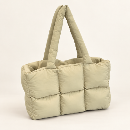 Tessavie Quilted Checkered Tote Bag — Khaki / 25X39X13cm