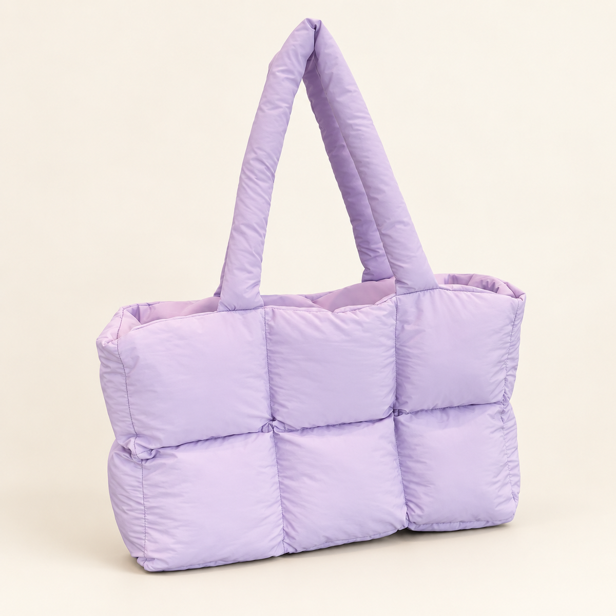 Tessavie Quilted Checkered Tote Bag — Purple / 25X39X13cm
