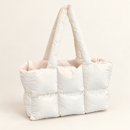 Tessavie Quilted Checkered Tote Bag — White / 25X39X13cm