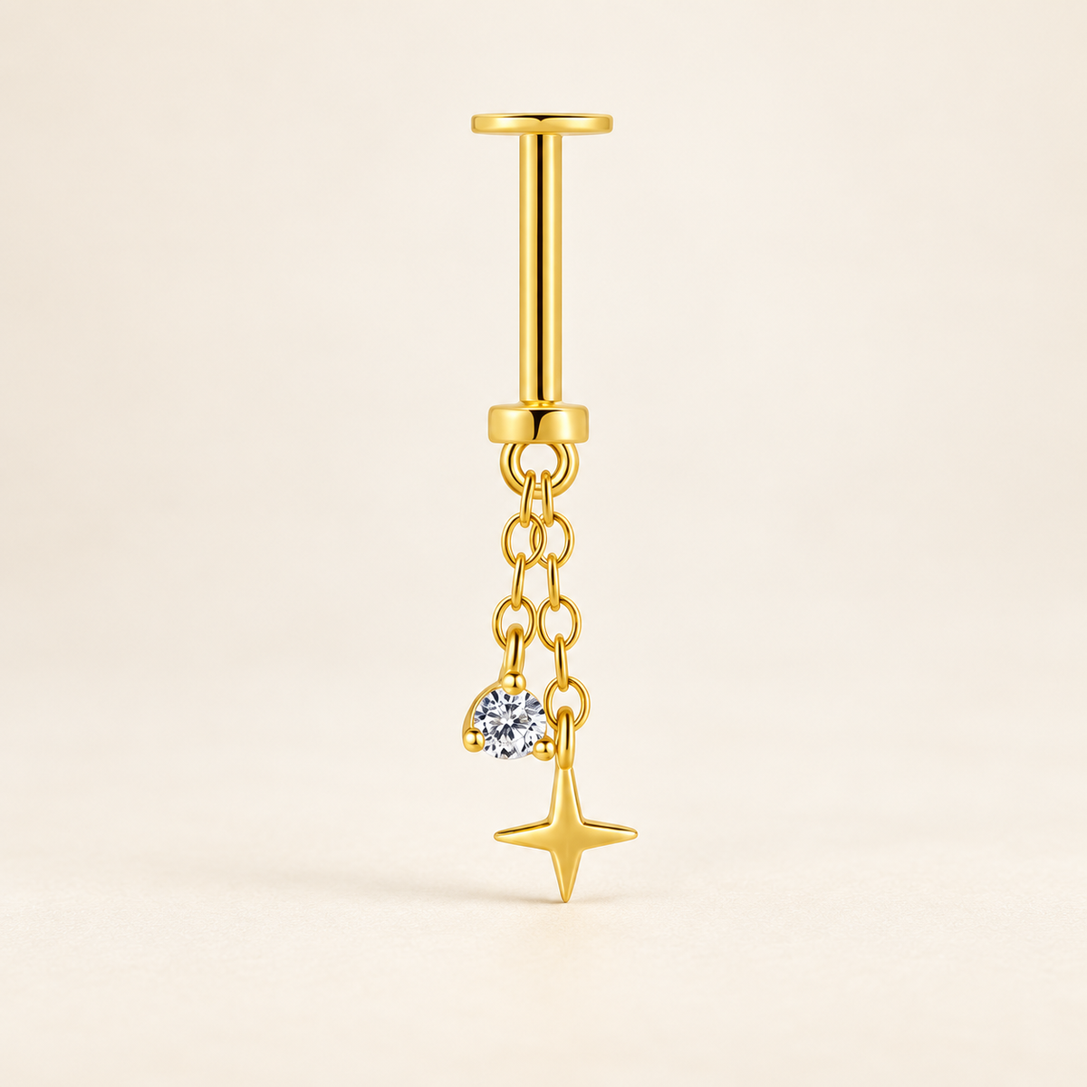 Elarisse 925 Sterling Silver Zircon Chain Stud — 22-Gold