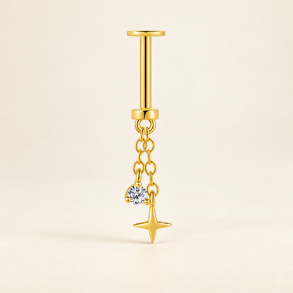 Elarisse 925 Sterling Silver Zircon Chain Stud — 22-Gold