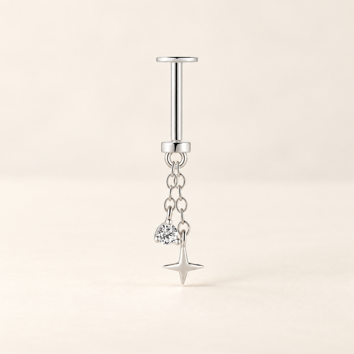 Elarisse 925 Sterling Silver Zircon Chain Stud — 22-Silver