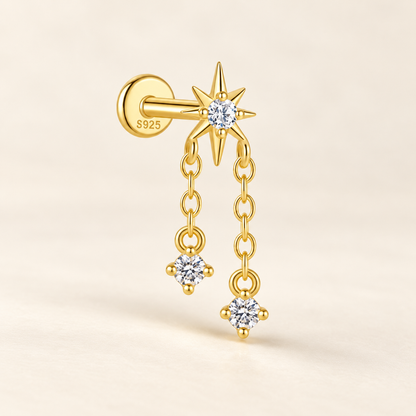 Elarisse 925 Sterling Silver Zircon Chain Stud — 23-Gold