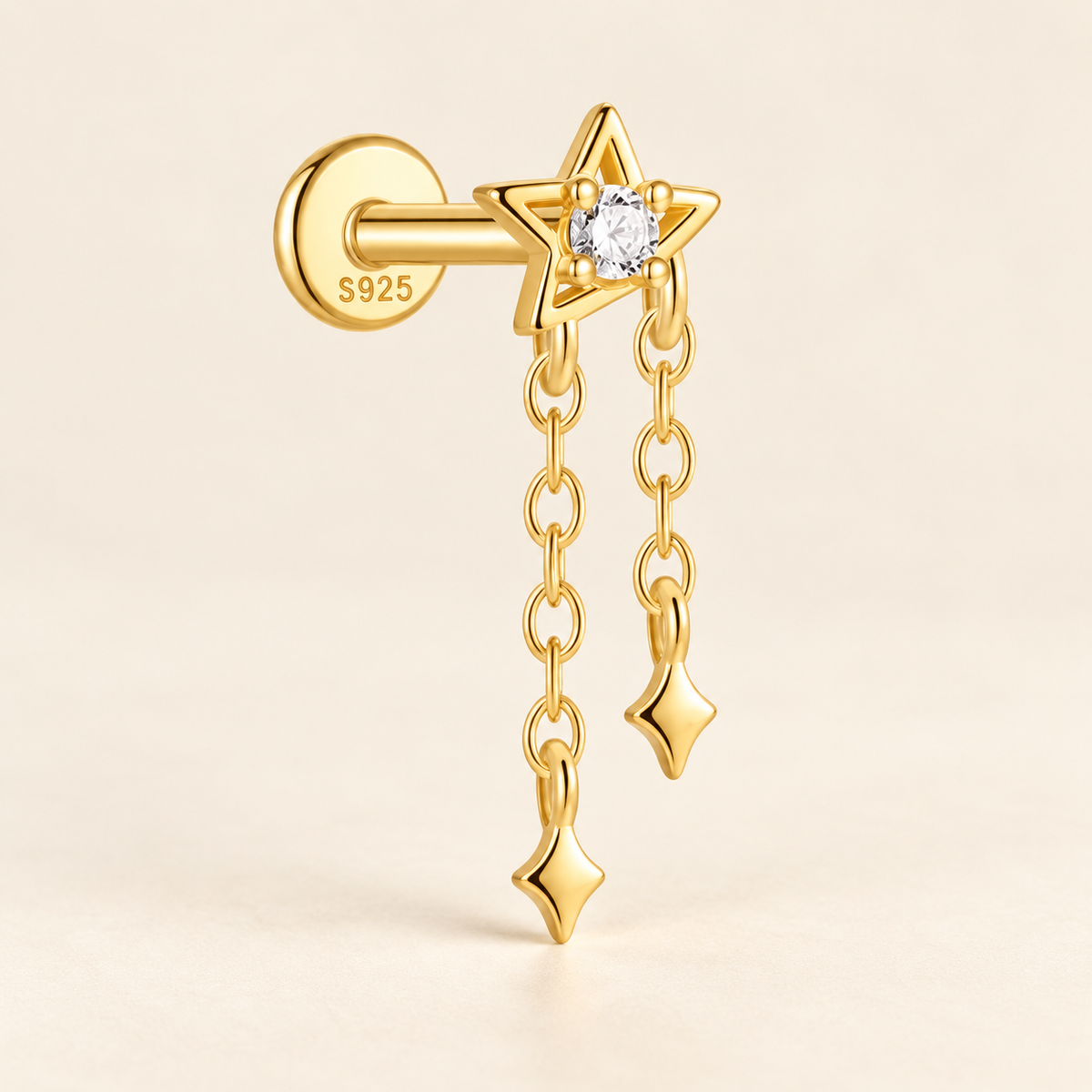 Elarisse 925 Sterling Silver Zircon Chain Stud — 24