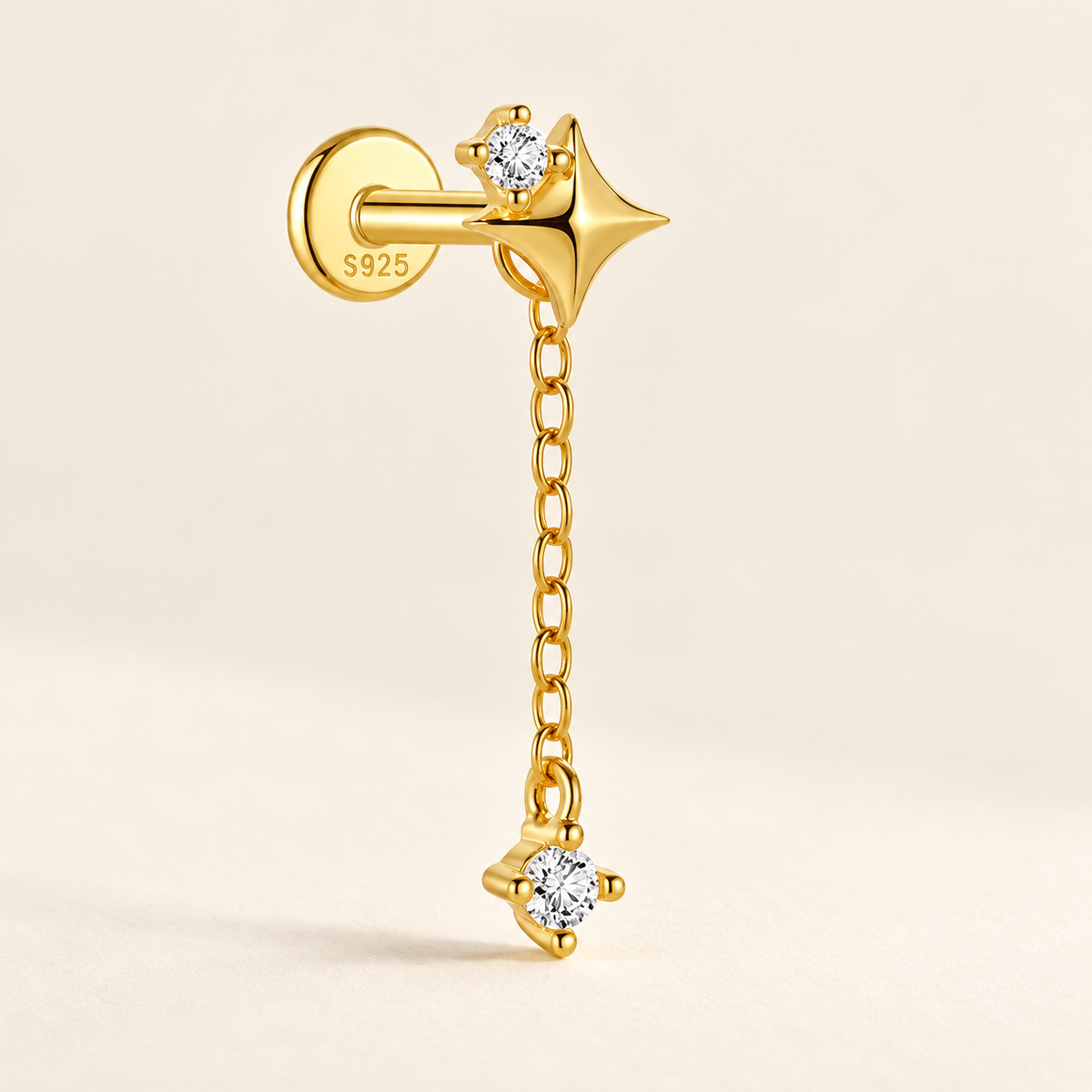 Elarisse 925 Sterling Silver Zircon Chain Stud — 25