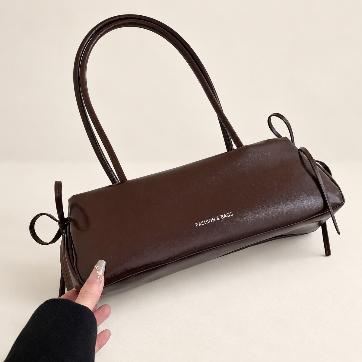Bellavie Bow Square Shoulder Bag — Coffee