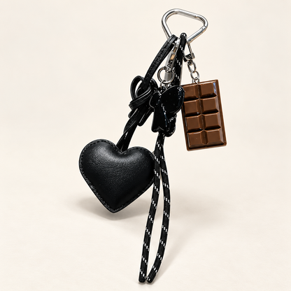 ChocoAmour Heart Bag Charm — Black