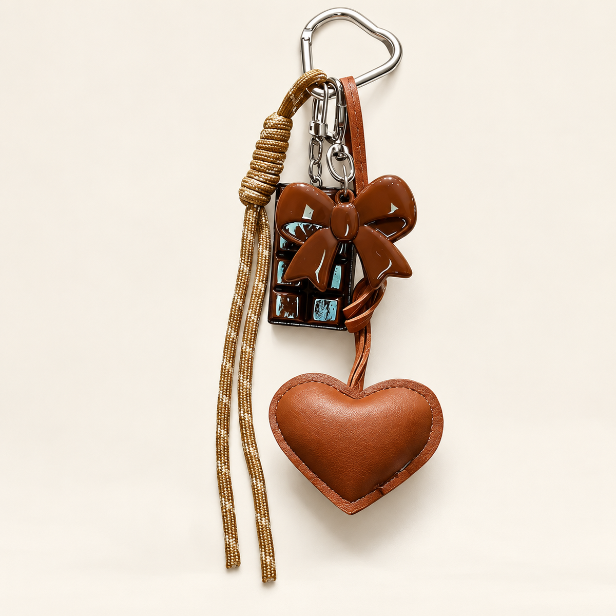 ChocoAmour Heart Bag Charm — brown