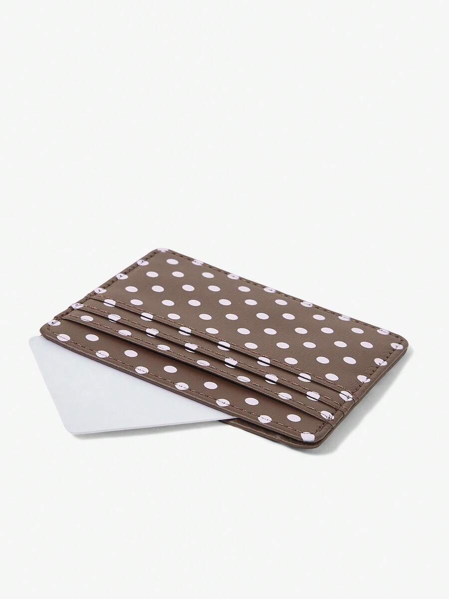 Dottie Coffee Polka Dot Card Holder – Slim PU Card Wallet — Side angle and card-slot illustration; card not included