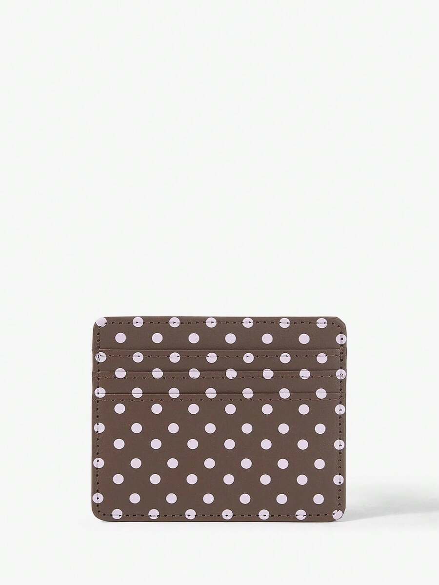 Dottie Coffee Polka Dot Card Holder – Slim PU Card Wallet — Card-slot face