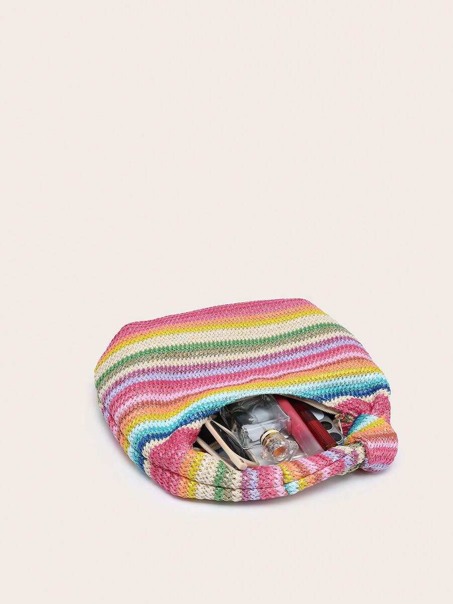 Isola Rainbow Woven-Look Handbag – Knotted Crescent Bag — Open interior; accessories not included
