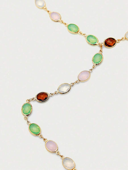 Liora 18K Gold-Plated Beaded Y Necklace – Multicolour Lariat — Bead and link detail