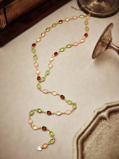 Liora 18K Gold-Plated Beaded Y Necklace – Multicolour Lariat — Necklace arranged flat