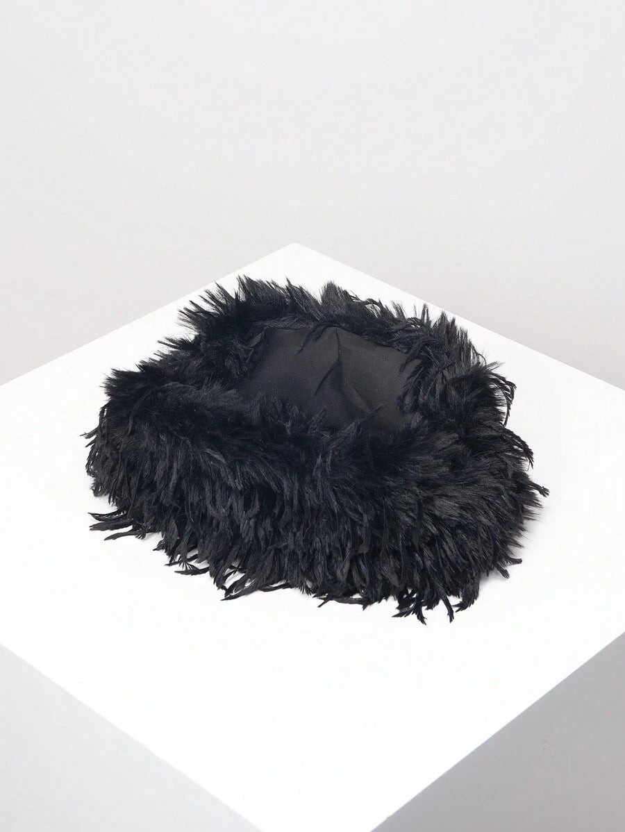 Noélie Black Faux Fur Clutch – Soft Textured Evening Bag — Open interior viewed from above