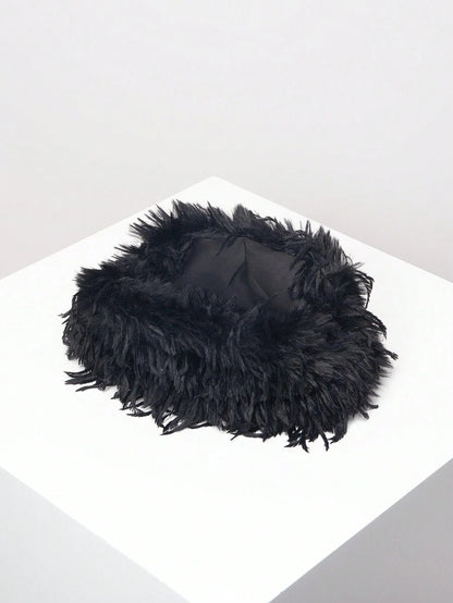 Noélie Black Faux Fur Clutch – Soft Textured Evening Bag — Open interior viewed from above