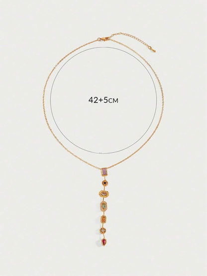 Prismée 18K Gold-Plated Pendant Necklace – Multicolour Geometric Drop — Supplier dimensions