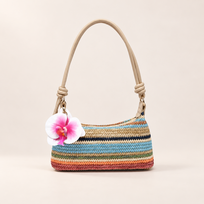Orchidée Striped Shoulder Bag – Woven Texture & Flower Detail