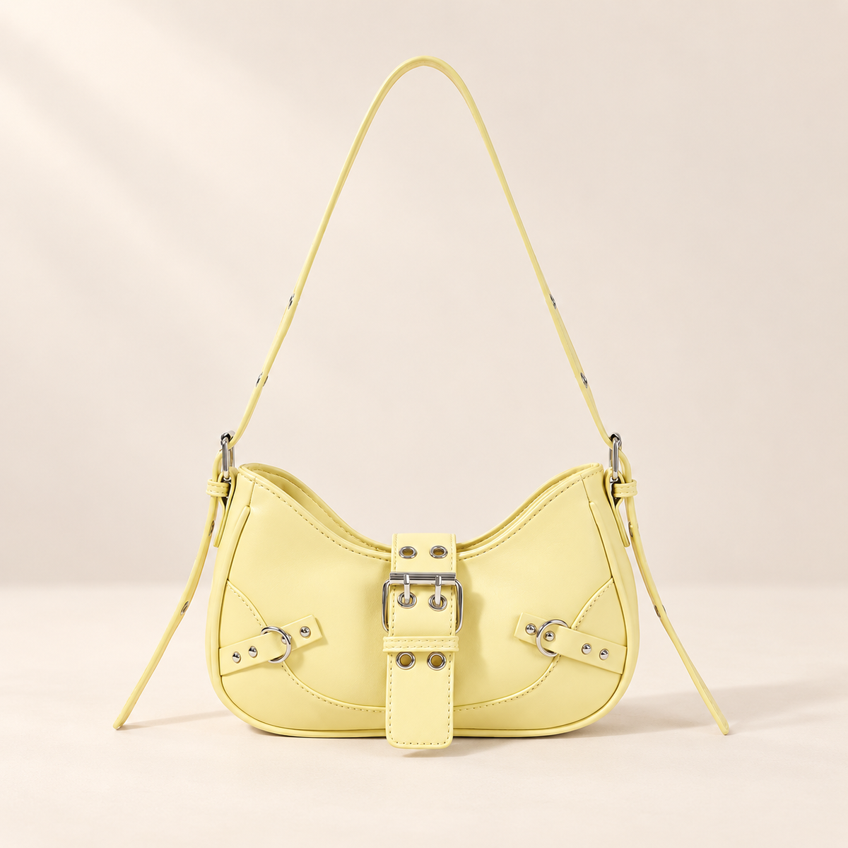 Citron Butter Yellow Shoulder Bag – Silver-Tone Buckle Design