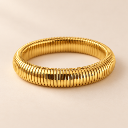 Ondine 18K Gold-Plated Ribbed Bangle – Stainless Steel Bracelet