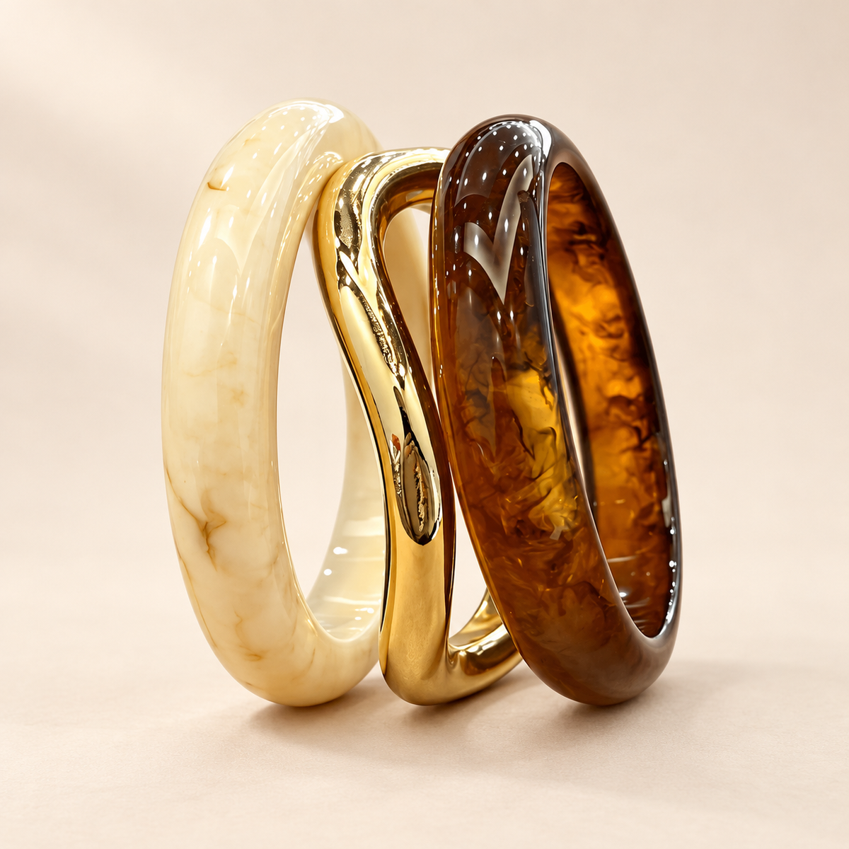 Sienne Three-Piece Bangle Set – Ivory, Gold Tone & Tortoiseshell