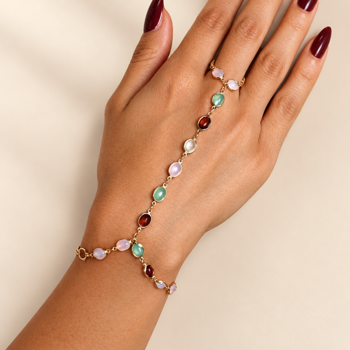 Paloma Multicolour Beaded Hand Chain – Gold-Tone Finger Bracelet