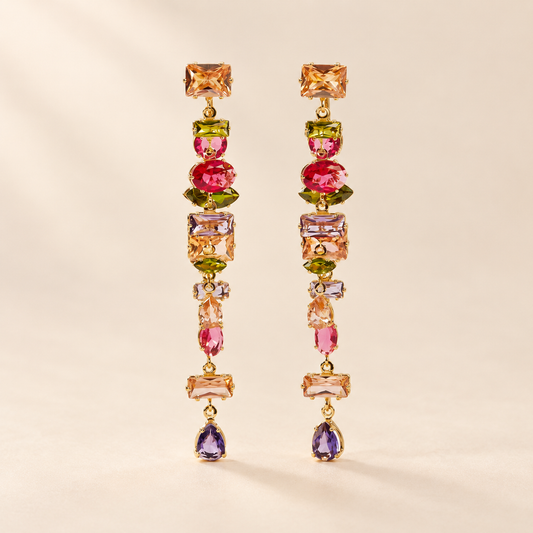 Calista 18K Gold-Plated Drop Earrings – Multicolour Statement Pair