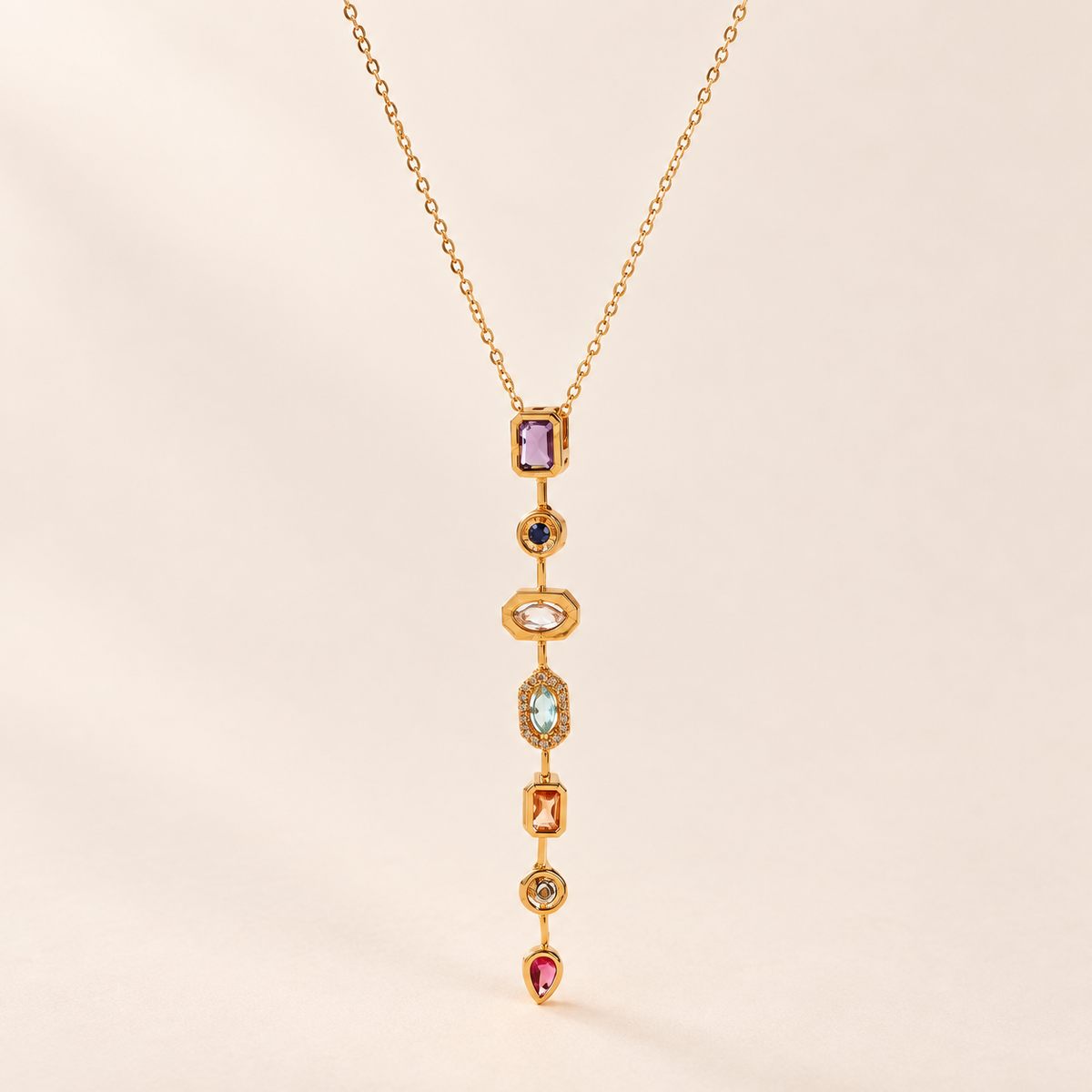 Prismée 18K Gold-Plated Pendant Necklace – Multicolour Geometric Drop