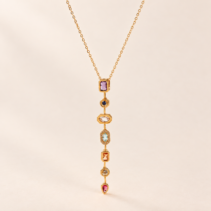 Prismée 18K Gold-Plated Pendant Necklace – Multicolour Geometric Drop