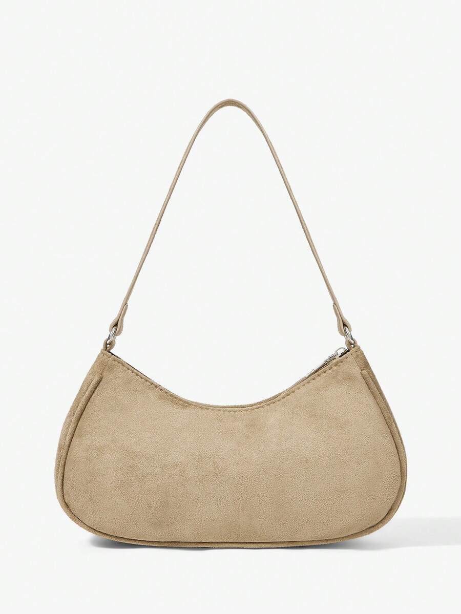 Sabine Khaki Suede-Look Shoulder Bag – Twin Buckle Details — Rear view