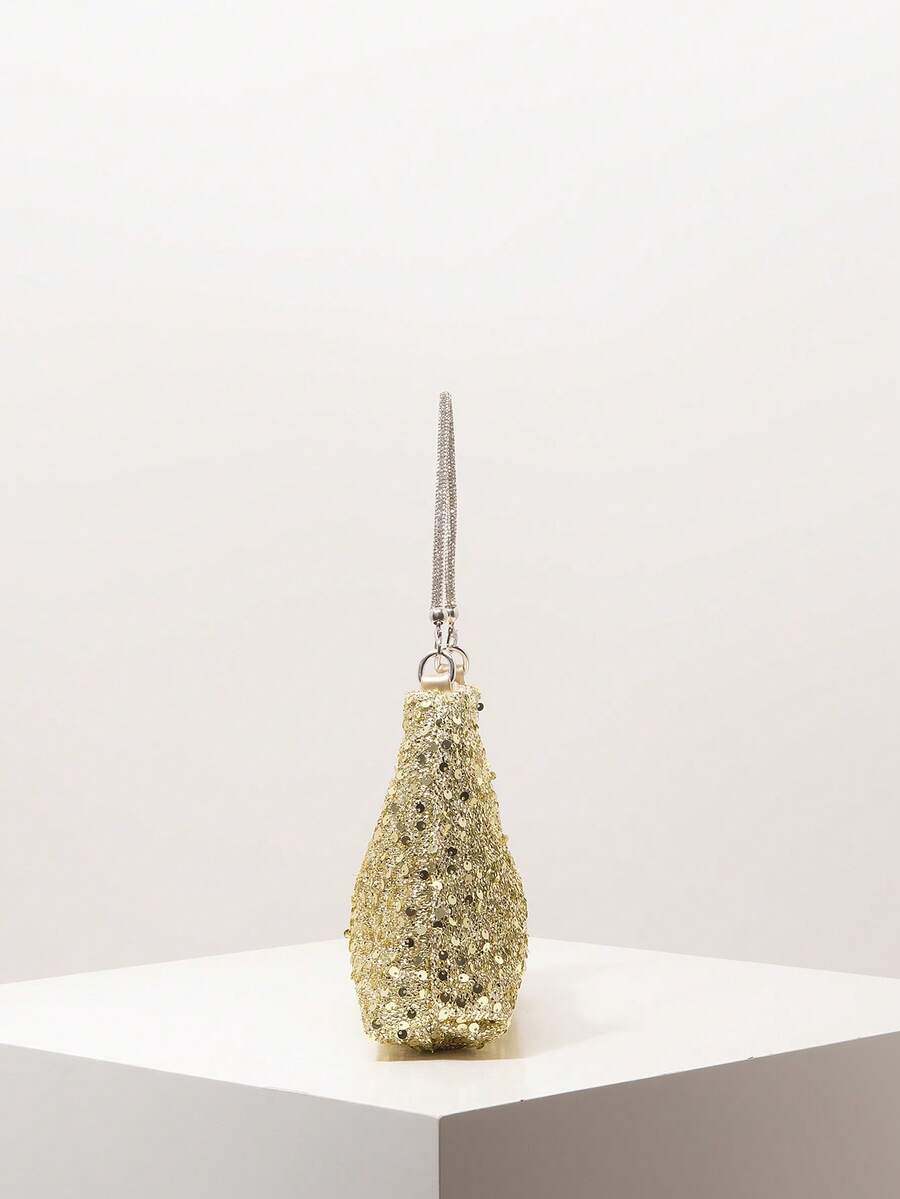 Seraphine Gold Sequin Shoulder Bag – Sparkling Evening Handbag — Side profile