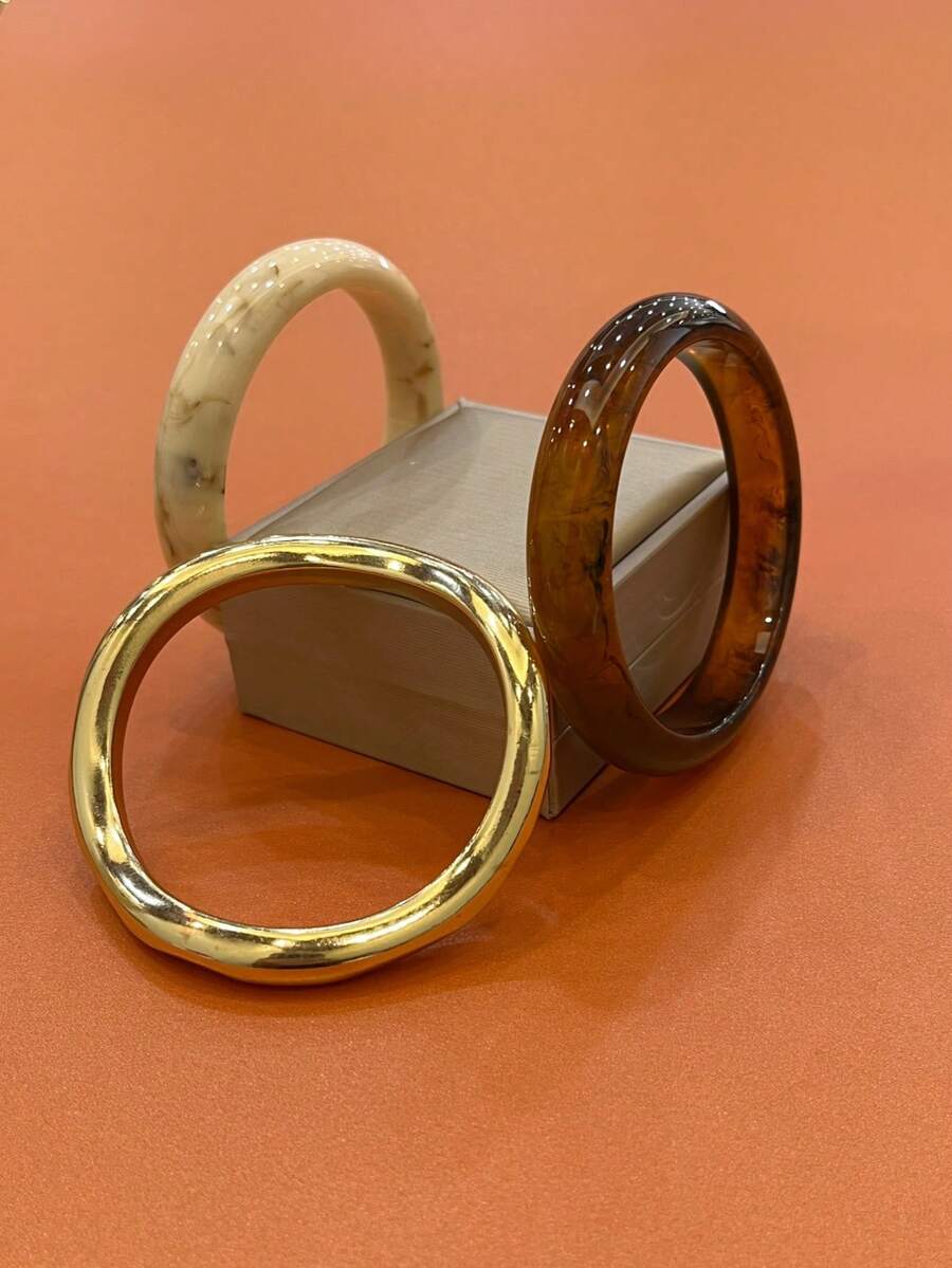 Sienne Three-Piece Bangle Set – Ivory, Gold Tone & Tortoiseshell — Three bracelets arranged separately