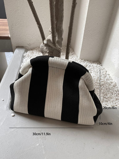 Solena Black & White Knitted Clutch – Striped Chain-Strap Bag — Supplier dimensions