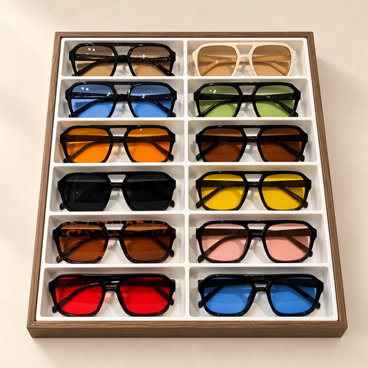 Axeron Square Sunglasses — Saint & Rose studio photograph on warm ivory background