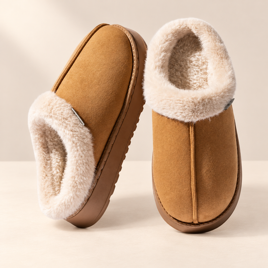Cosmere Fuzzy Slipper Boots — Saint & Rose studio photograph on warm ivory background
