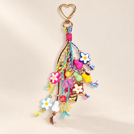Floraknot Beaded Flower Bag Charm — Saint & Rose studio photograph on warm ivory background