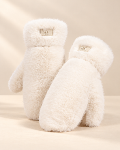 Velmira Faux Fur Winter Gloves — white variant on warm ivory background