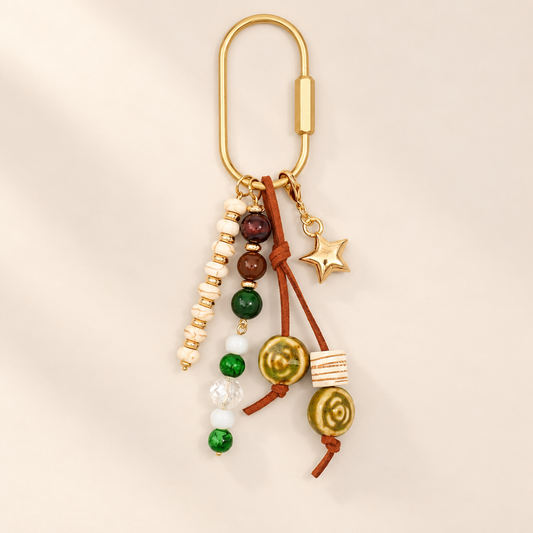 Verdelle Fairycore Beaded Bag Charm — Saint & Rose studio photograph on warm ivory background